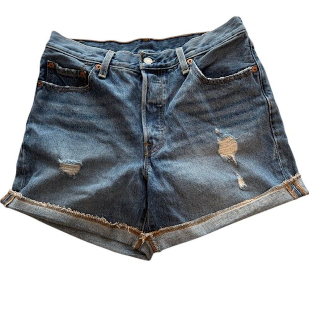 Levi"s 501 Distressed Jean Shorts Cuffed Hem- Womens 28" waist Coastal Cowgirl